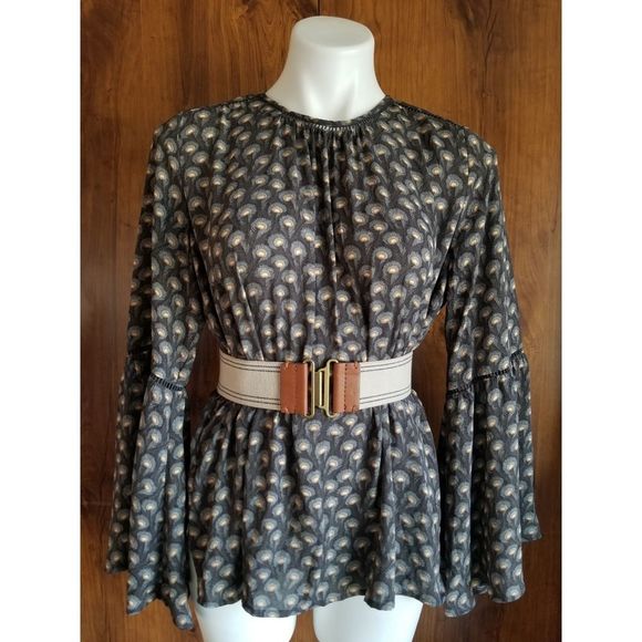 LOFT Tops - Ann Taylor Loft Bell Sleeve Peacock Blouse